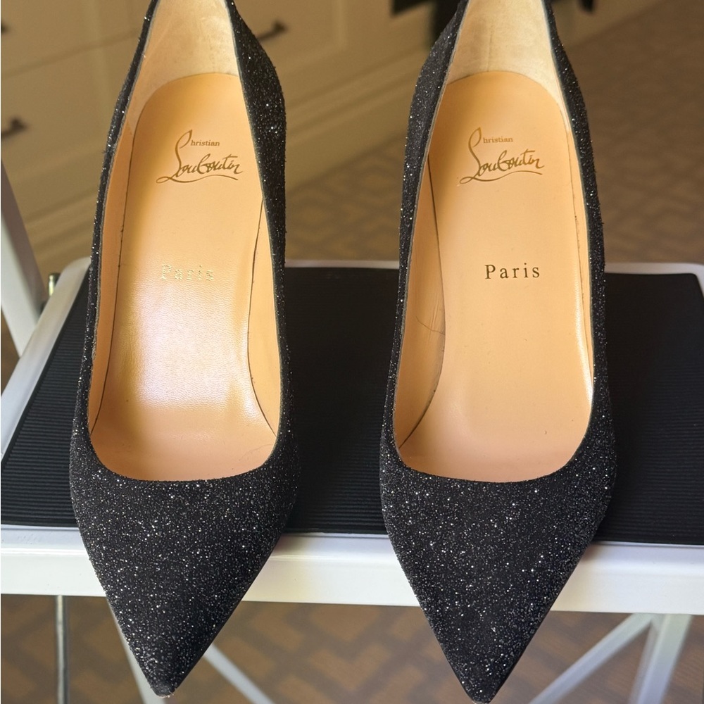38 Christian Louboutin Black Glitter Pumps